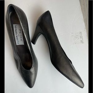 Petra Neiman Marcus Gray Metallic textured Leather Heel Pump